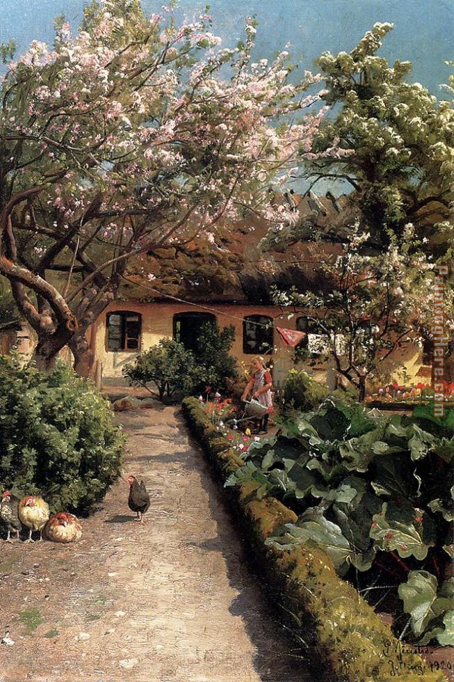 Watering The Garden painting - Peder Mork Monsted Watering The Garden art painting